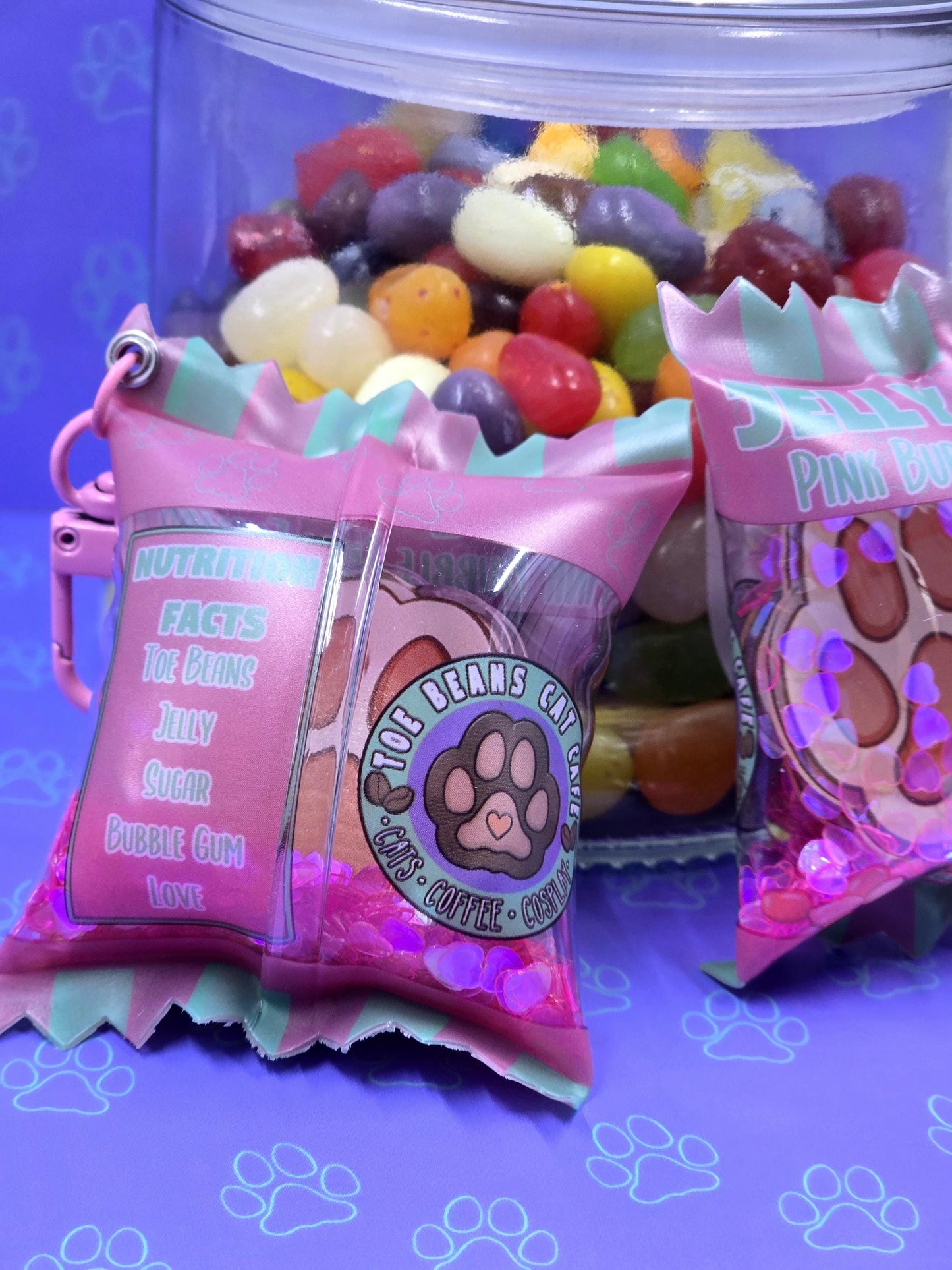Candy Bag Shaker Charm Keychains - Cat Paw Charms - Cat Keychain - Acrylic Candy Keychain - Toe Beans 3" x 2.5"