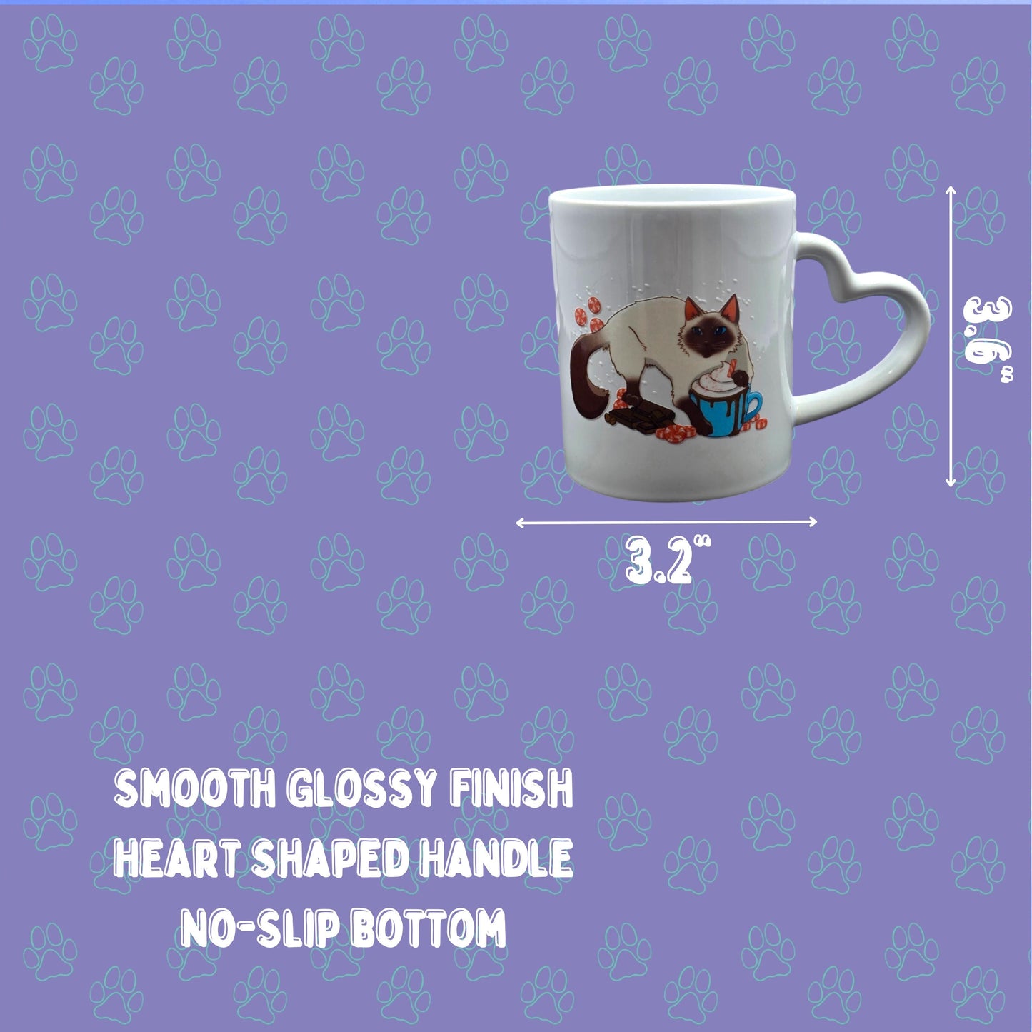 Cat-Mug-Ceramic | Pawpurrmint Meowcha Cat Mug | Heart Handle Mug 11 oz.