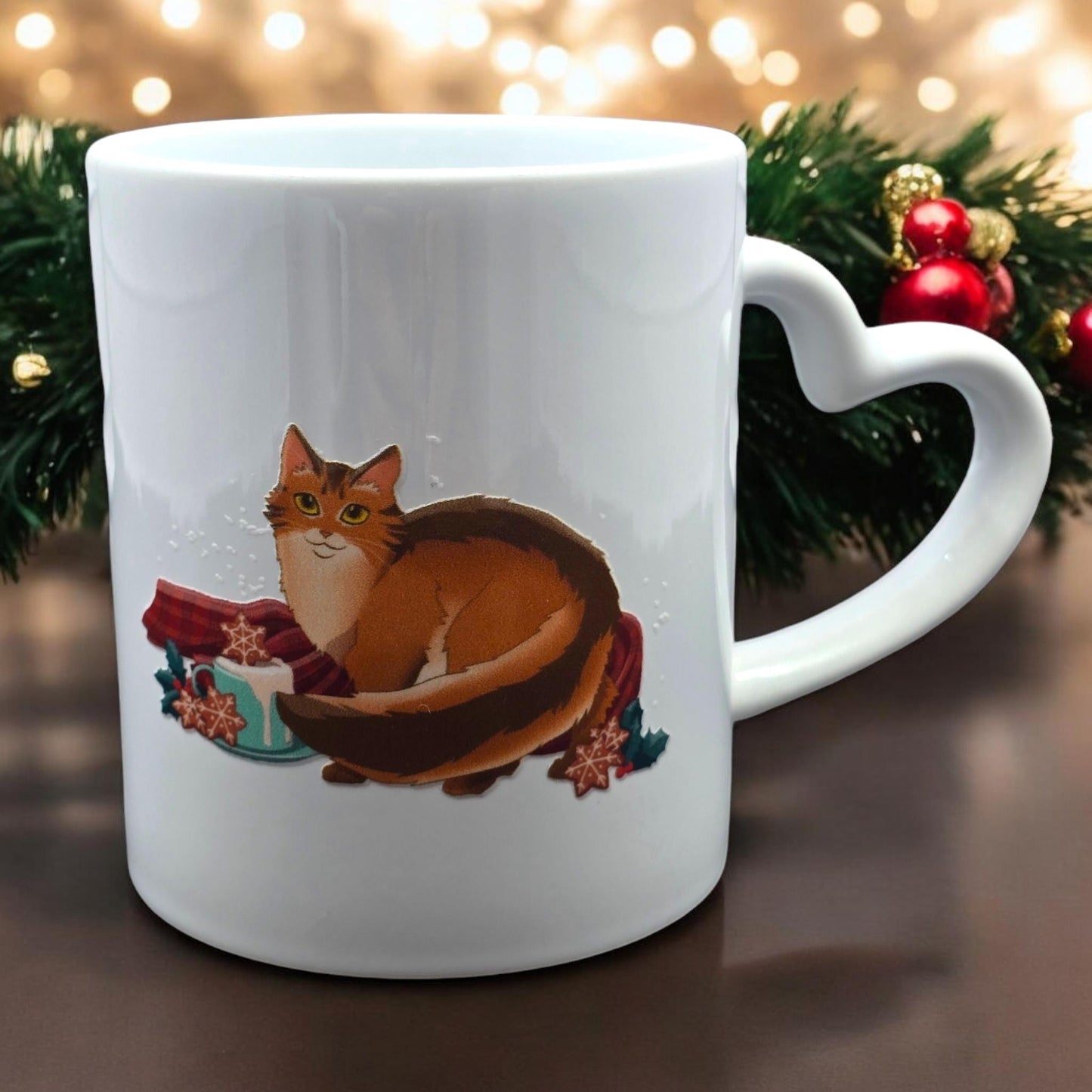 Cat-Mug-Ceramic | Meowliday Blend Cat Mug | Christmas Holiday Heart Handle Mug 11 oz.