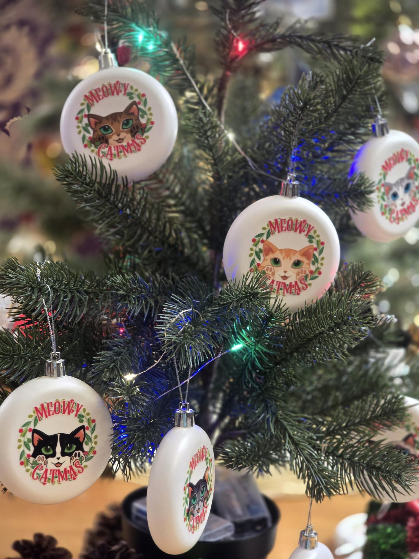 Cat Christmas Ornaments - Holiday Decorations - Meowy Catmas Ornaments 3.15"