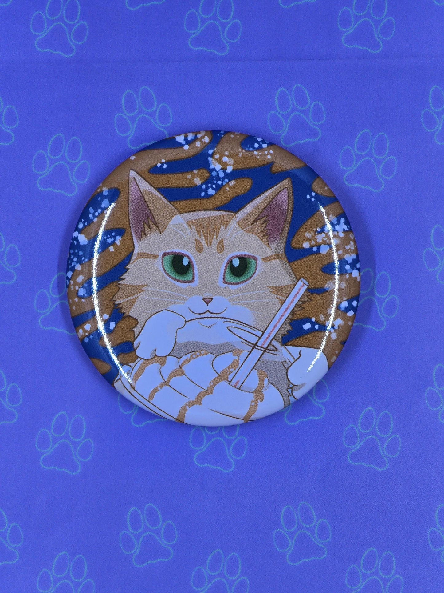 Salty Carameow Button - Cat Salted Caramel Latte Pin - Cat Pinback Button - 2.25"