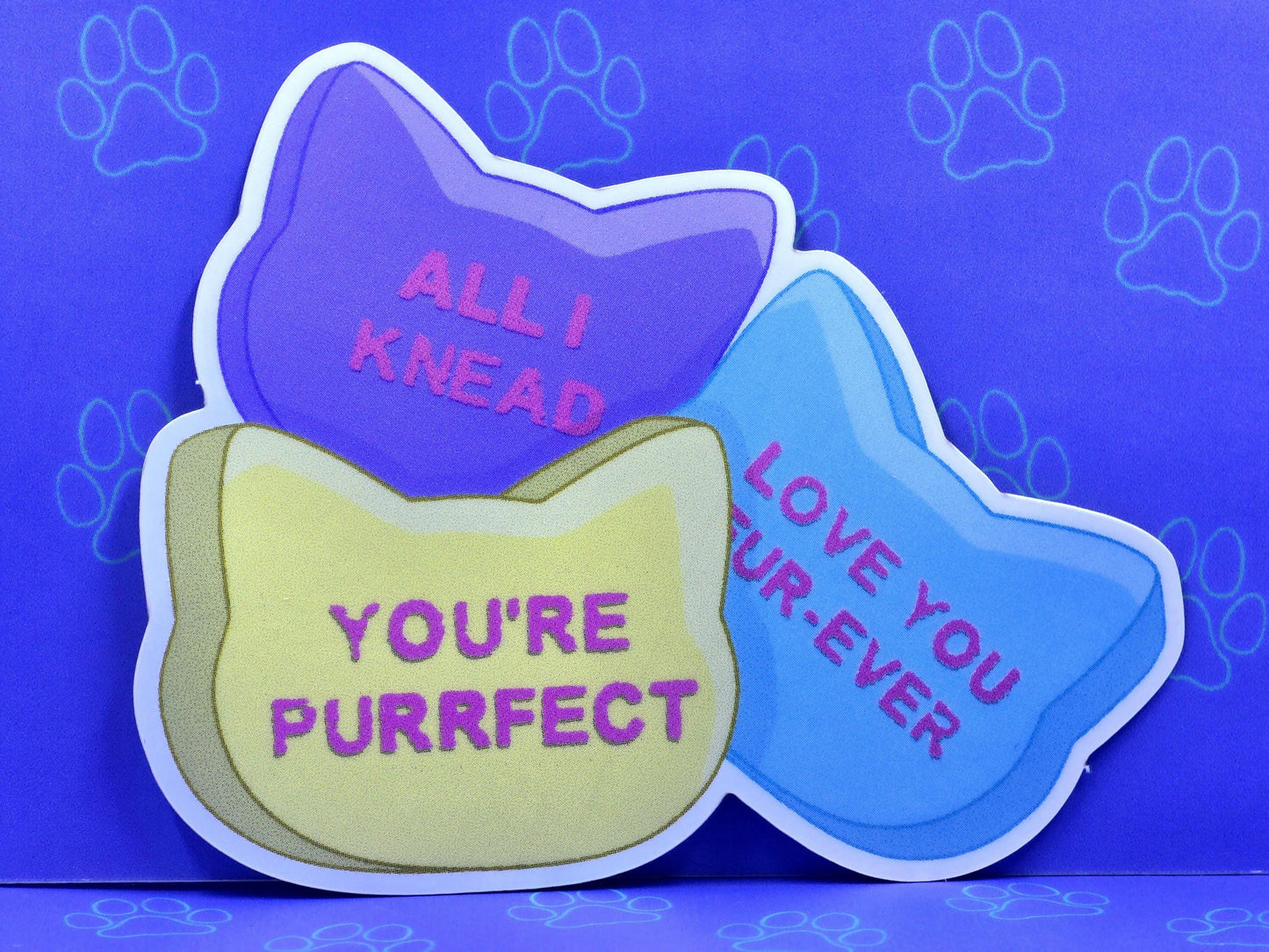 Cat-Cute-Matte Conversation Hearts Cat Candy Sticker |Matte Sticker| 3"x2.39"