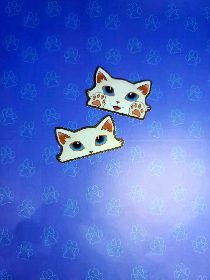 2 Pack Cat-Mini-Peekers Cat Peeking Stickers |Cat Face and Paws| Black-White 2"x1.05"-2"x1.30"
