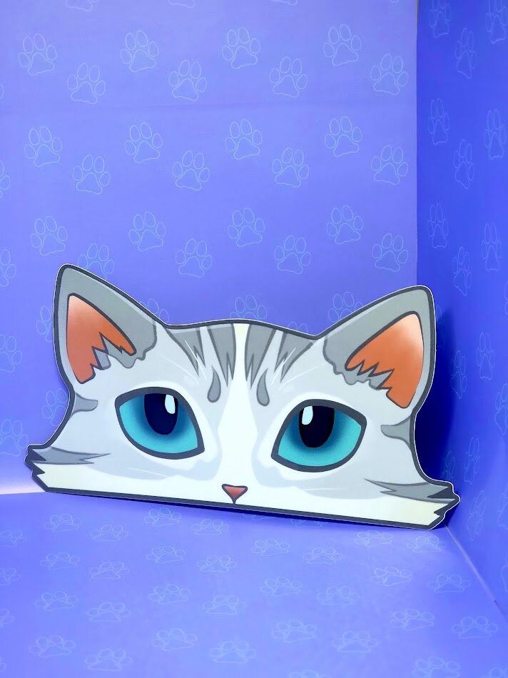 Cat-Window-Peeker Cat Peeking Sticker |Cat Face Sticker| Black and White-Silver and White-Orange and White Point 5.5"x2.84"