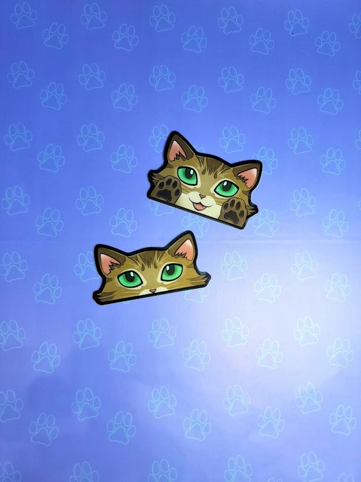 2 Pack Cat-Mini-Peekers Cat Peeking Stickers |Cat Face and Paws| Orange-Brown-Blonde 2"x1.05"-2"x1.30"