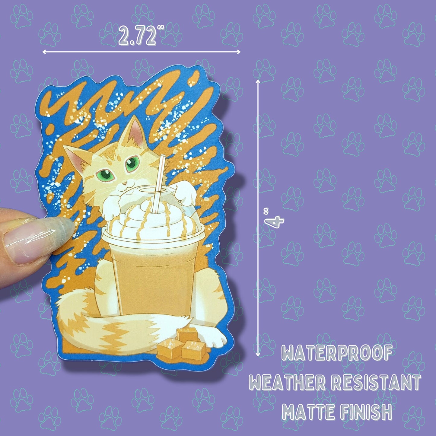 Cat-Cute-Matte Salted Caramel Latte Coffee Salty Carameow Sticker |Cat Sticker Matte| 2.72"x4"