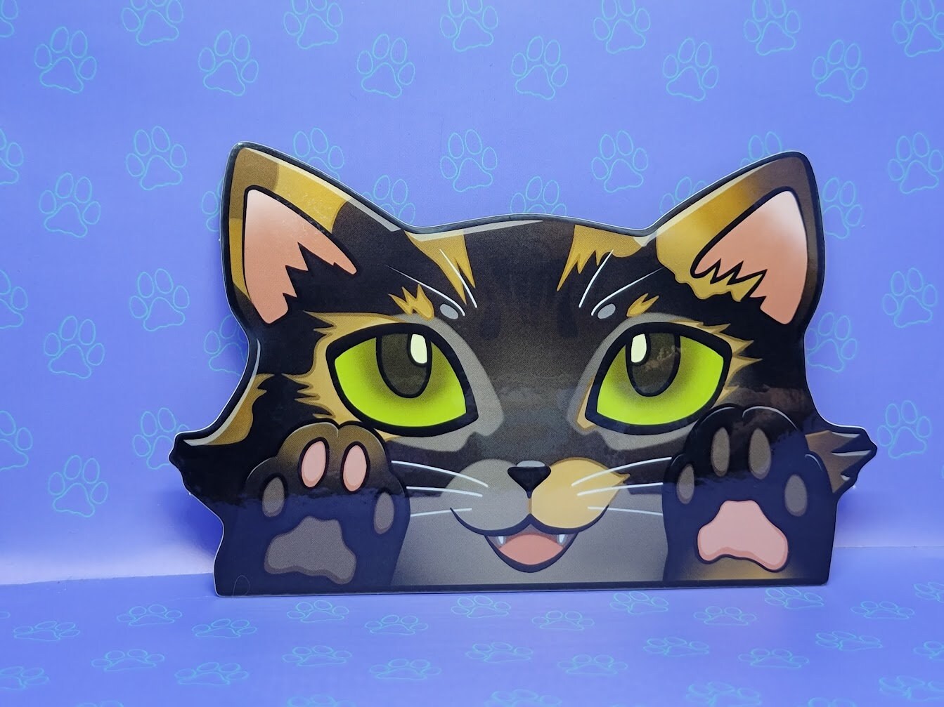 Cat-Window-Peeker Cat Peeking Sticker |Cat Face and Paws| Calico-Tortoiseshell 5.5"x3.5"