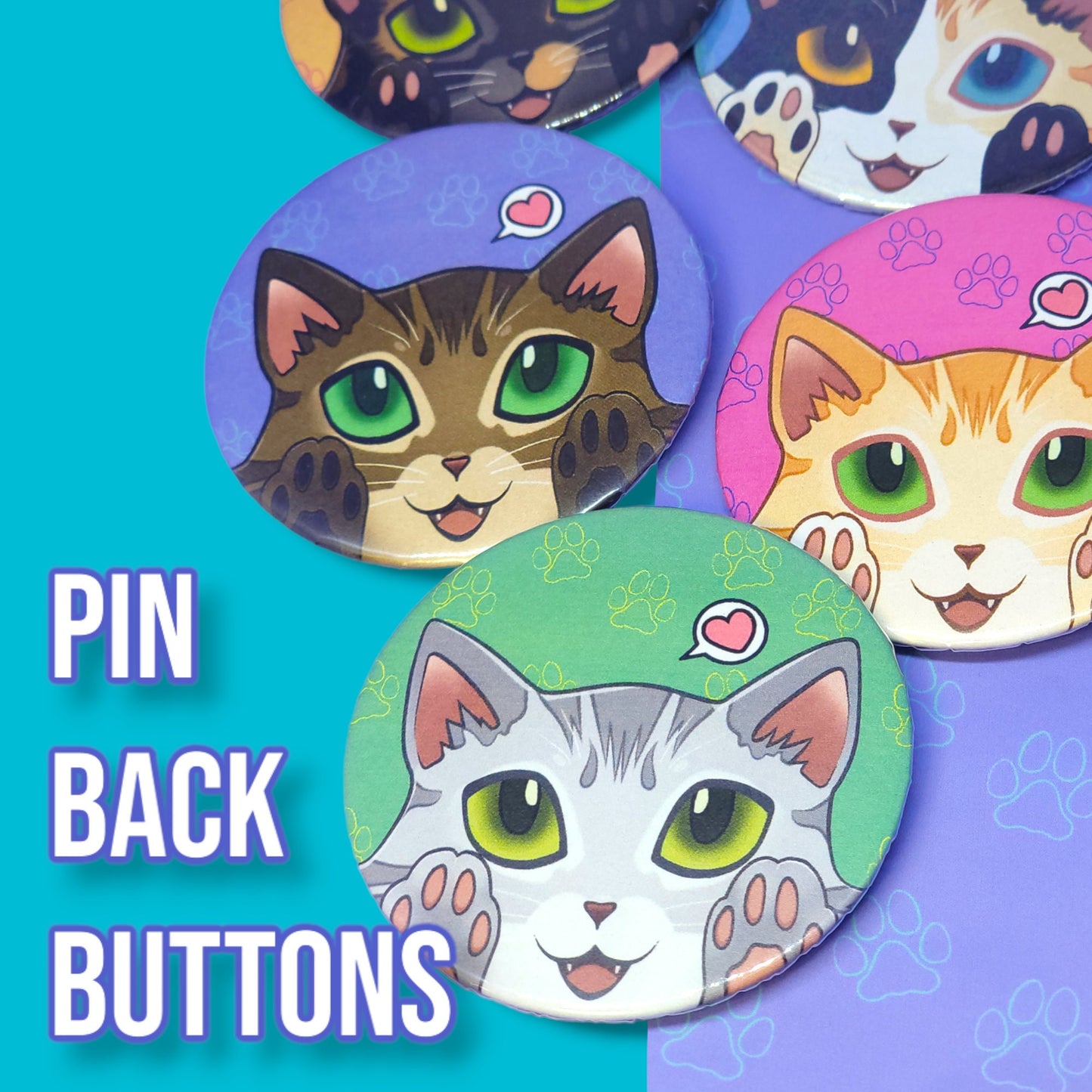 Cat-Cute-Button-Pins - Cat Peeker Buttons - Cat Face Pin - Toe Bean Peeker Pins - Cat Pinback Button - 2.25"