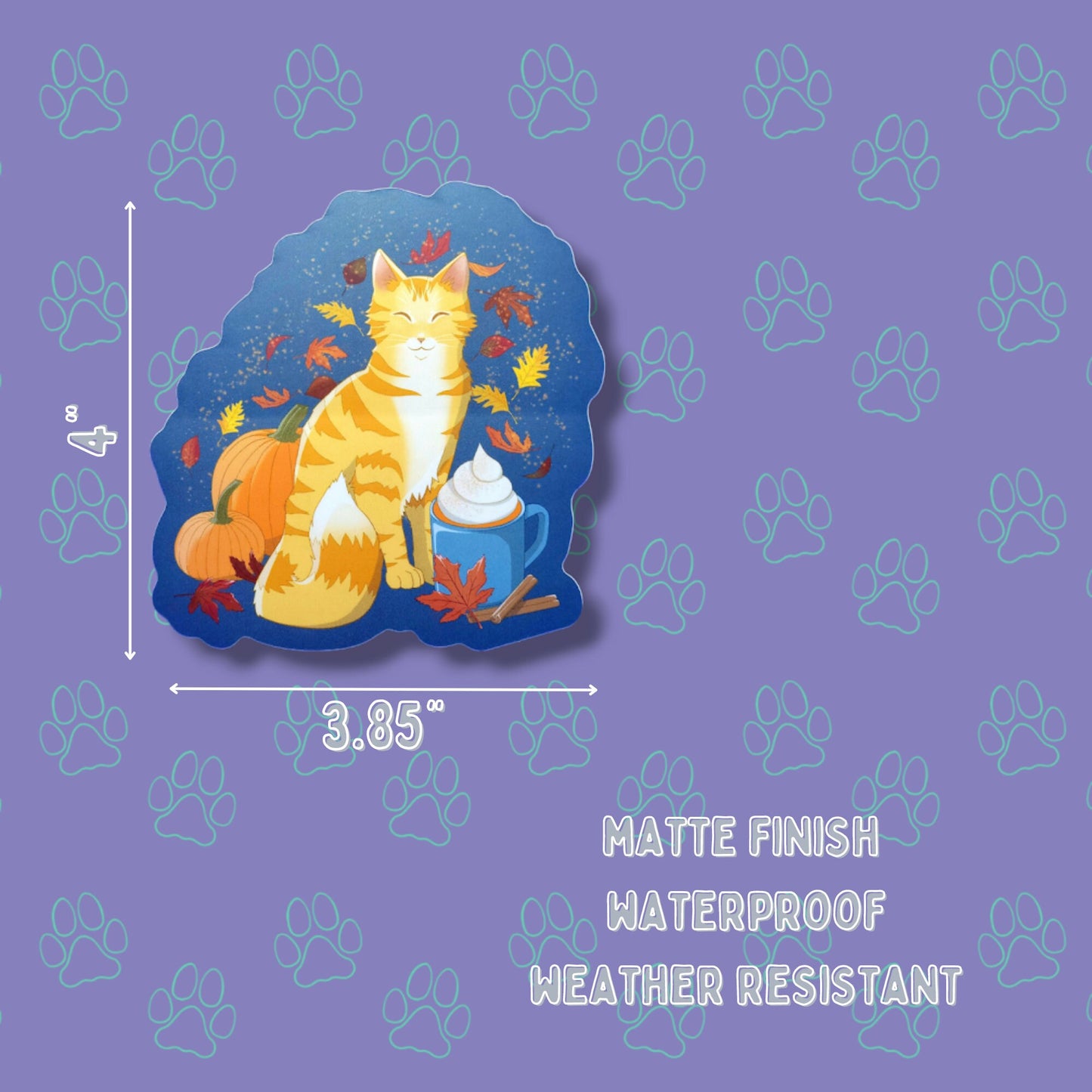 Pawmpkin Spice Cat-Cute-Matte Pumpkin Spice Latte Coffee Cat Sticker |Cat Sticker Matte| 3.85" x 4"