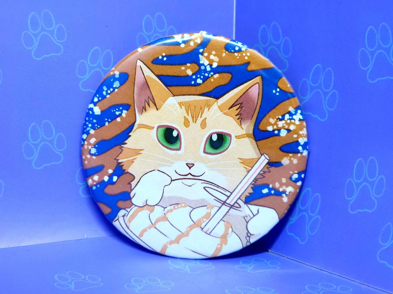 Cat-Cute-Button-Pins - Cat Coffee Buttons - Cappuccino Latte Pumpkin Spice Salted Caramel Peppermint Mocha Pin - Cat Pinback Button - 2.25"