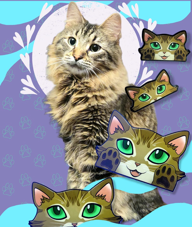 Custom Cat-Window-Peeker Custom Cat Peeking Sticker |Custom Cat Face Paws Sticker| 5.5"x3.5" 5.5"x2.84" 2"x1.05" 2"x1.30"