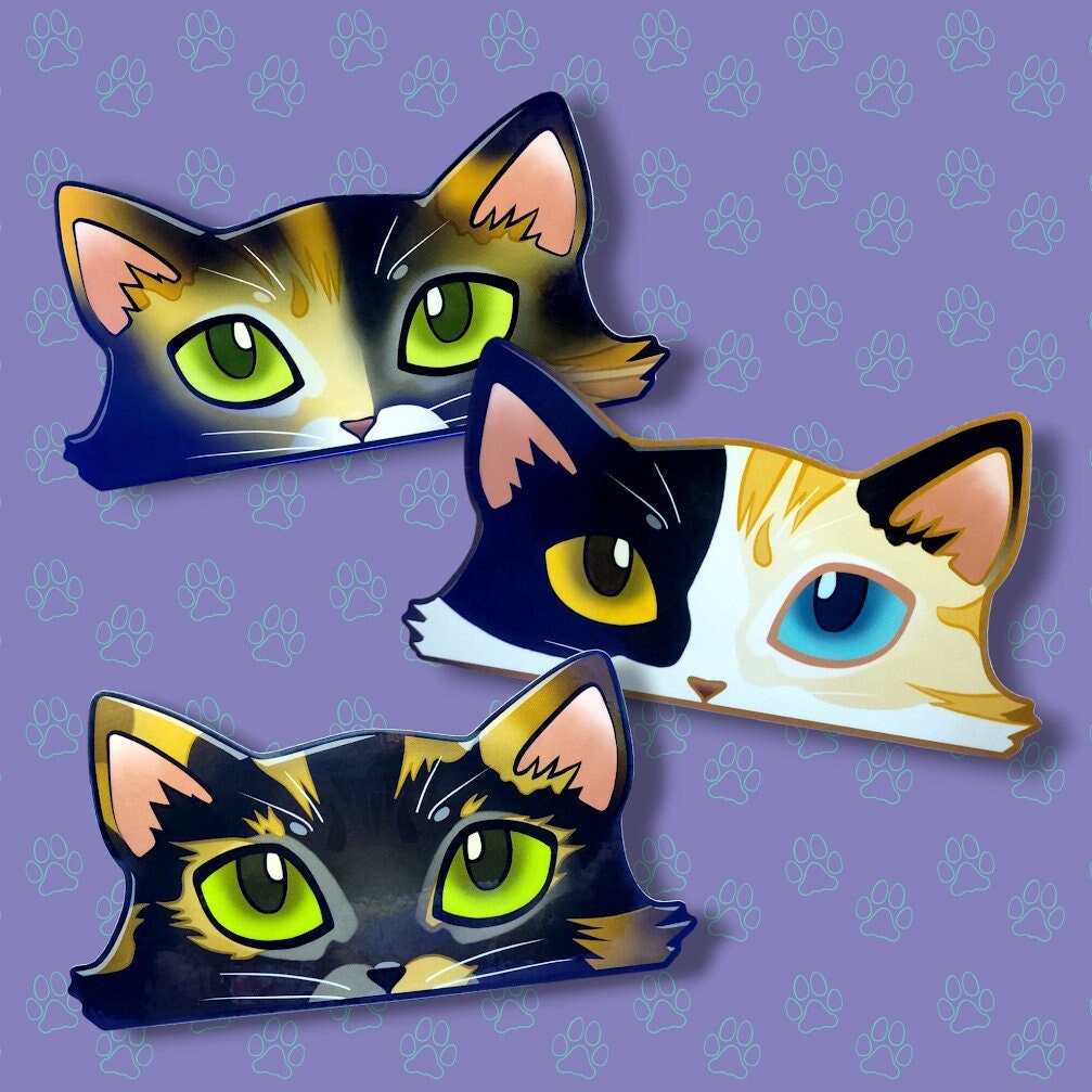 Cat-Window-Peeker Cat Peeking Sticker |Cat Face Sticker| Calico-Tortoiseshell 5.5"x2.84"
