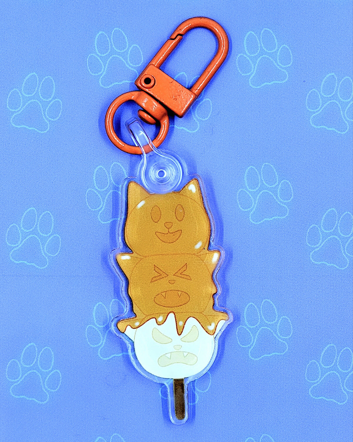 Cat-Cute Japanese Treat Dango - Tri Color - Mitarashi - Kawaii Dango Cat Face Keychain |Cat Expressions Funny Keychain| 1"x2"