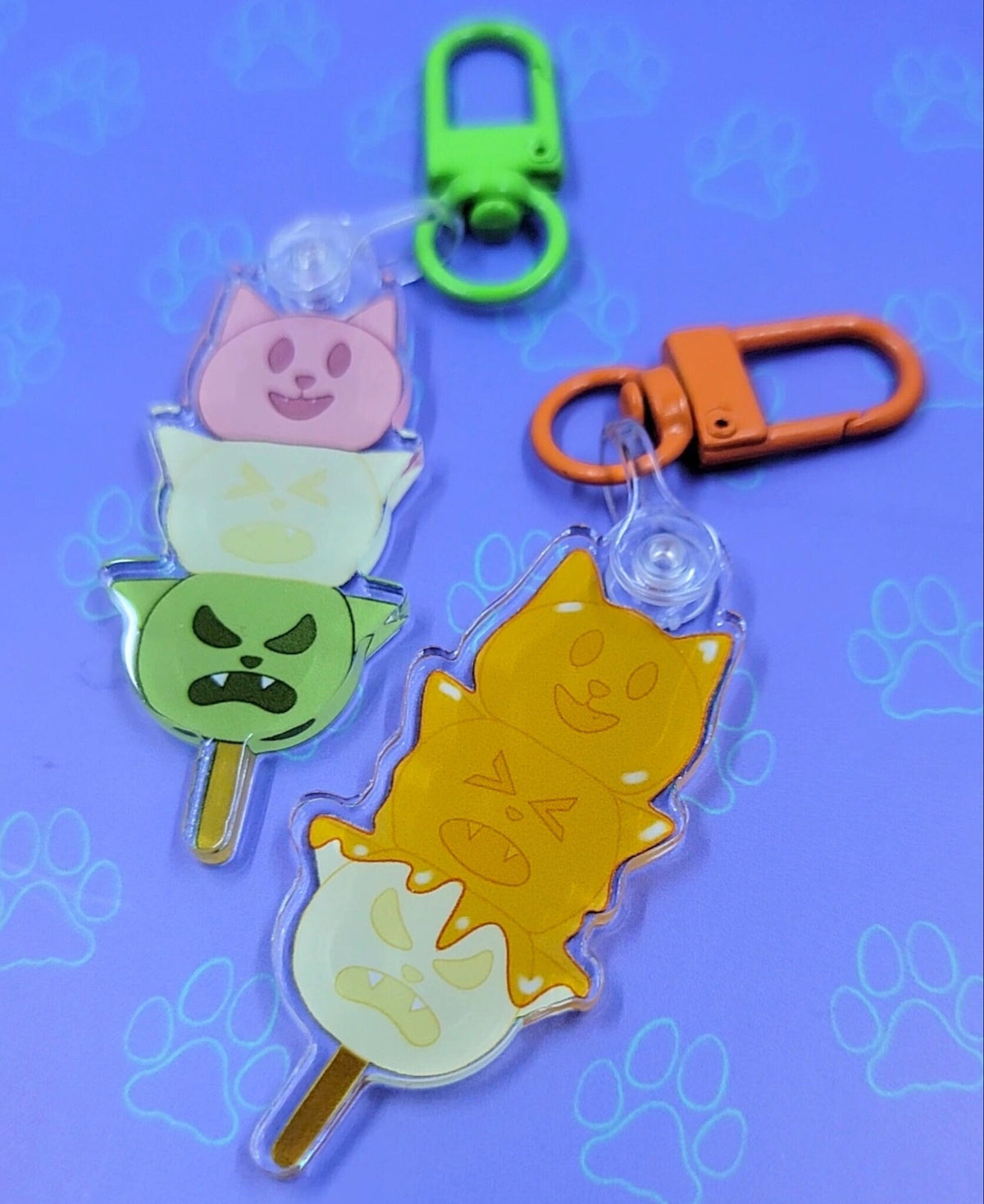 Cat-Cute Japanese Treat Dango - Tri Color - Mitarashi - Kawaii Dango Cat Face Keychain |Cat Expressions Funny Keychain| 1"x2"