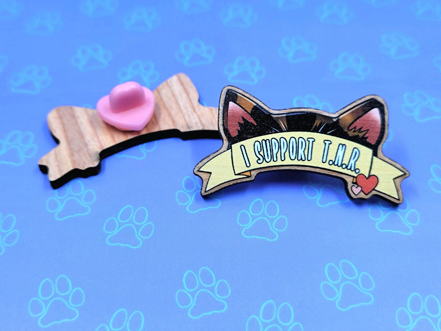 Cat-Cute-Wooden Pin - Trap Neuter Return - TNR Support - Snip 'Em and Tip 'Em - No Balls No Brawls - Show Me Your Tips - Synthetic 2"x2"