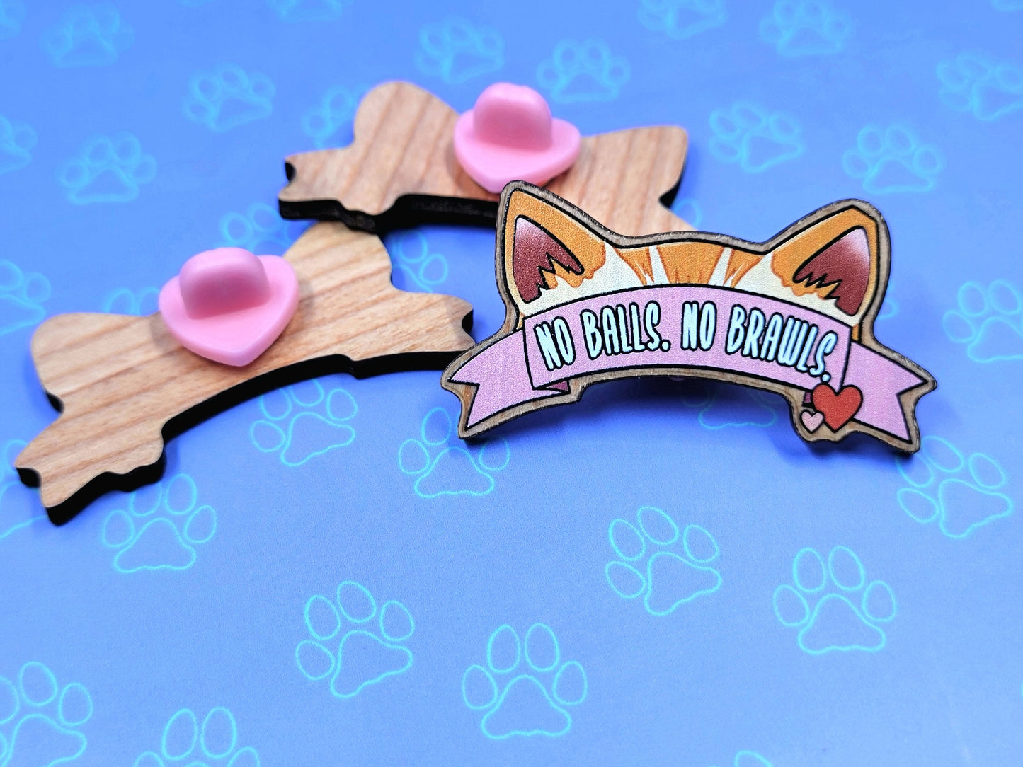 Cat-Cute-Wooden Pin - Trap Neuter Return - TNR Support - Snip 'Em and Tip 'Em - No Balls No Brawls - Show Me Your Tips - Synthetic 2"x2"