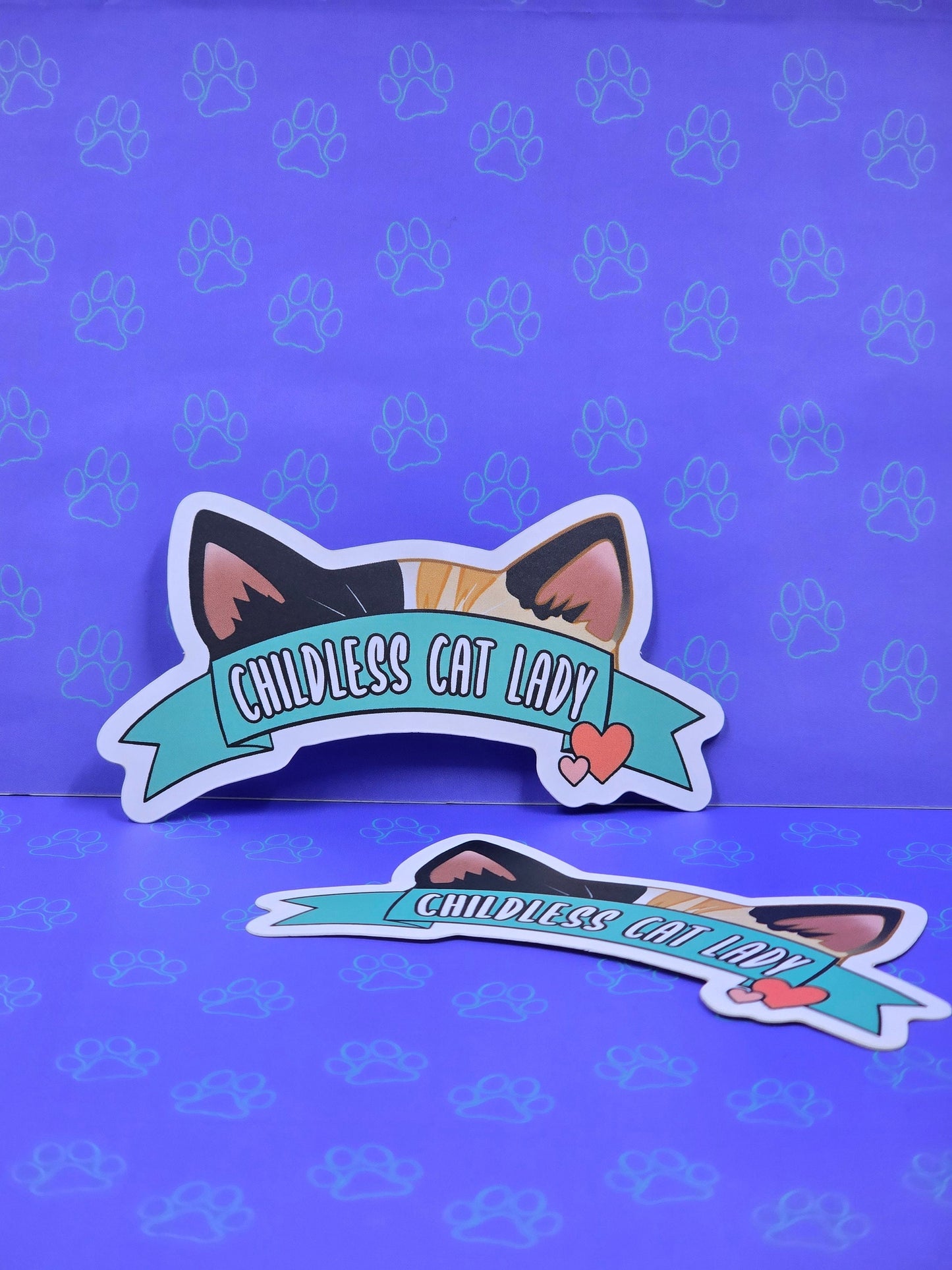Childless Cat Lady Sticker - Cat Ear Banner Sticker - Matte 3.68" x 2"
