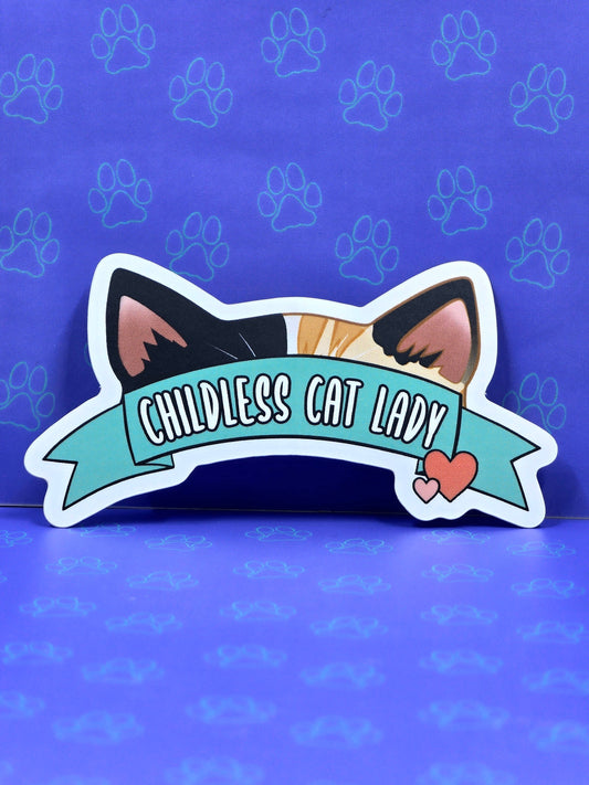 Childless Cat Lady Sticker - Cat Ear Banner Sticker - Matte 3.68" x 2"