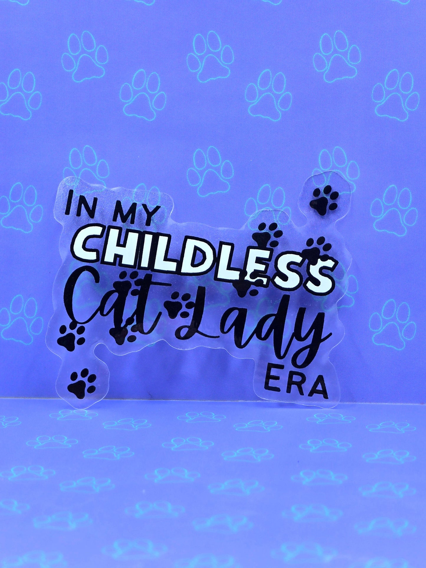 Childless Cat Lady Sticker - In My Childless Cat Lady Era - Matte Glossy Holographic 3" x 2.61"