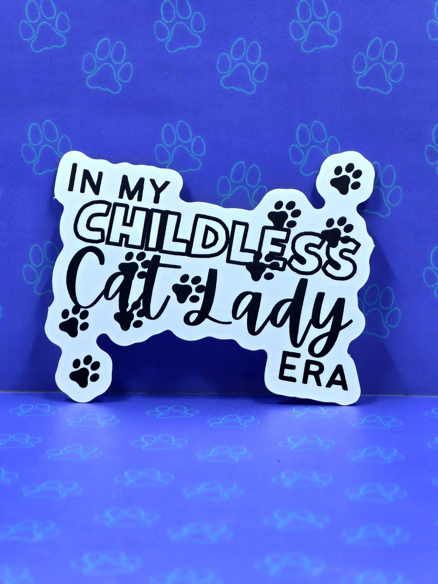 Childless Cat Lady Sticker - In My Childless Cat Lady Era - Matte Glossy Holographic 3" x 2.61"