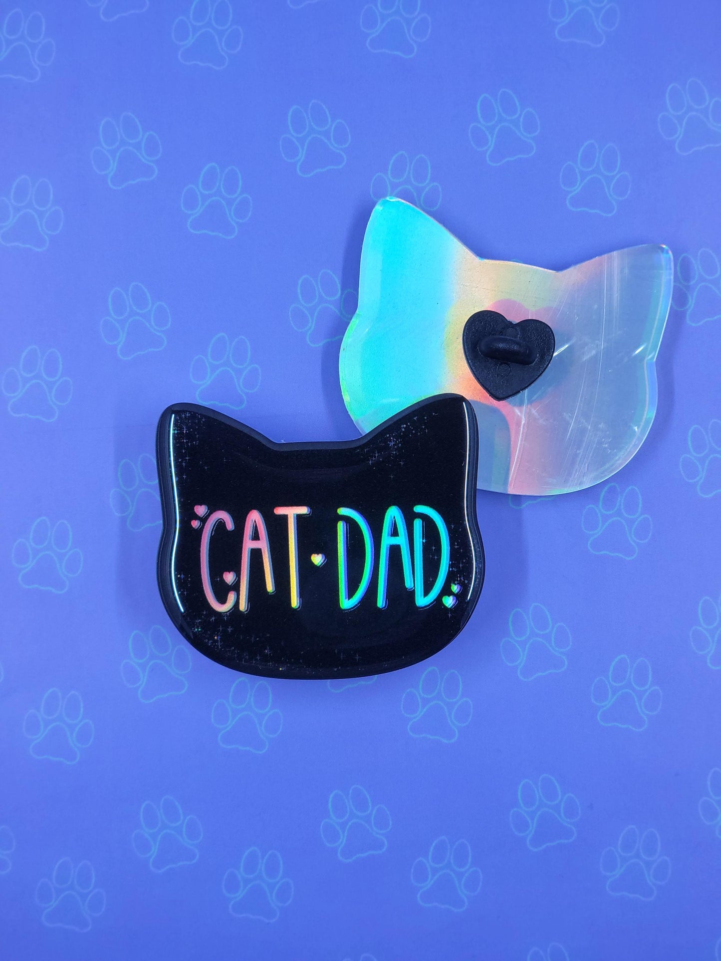 Cat-Cute-Holographic Pin |Holographic Cat Mom Pin| Cat Dad Pin 2"x1.75" |Cat Shaped Epoxy Acrylic Pin|