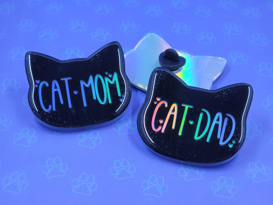 Cat-Cute-Holographic Pin |Holographic Cat Mom Pin| Cat Dad Pin 2"x1.75" |Cat Shaped Epoxy Acrylic Pin|
