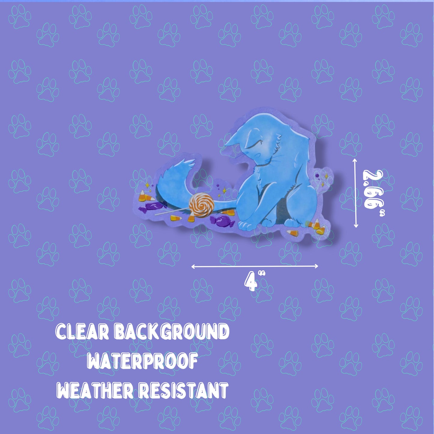 Ghost Cat-Cute- Clear Halloween Candy Bag Cat Sticker |Cat Sticker Matte| 4" x 2.66"
