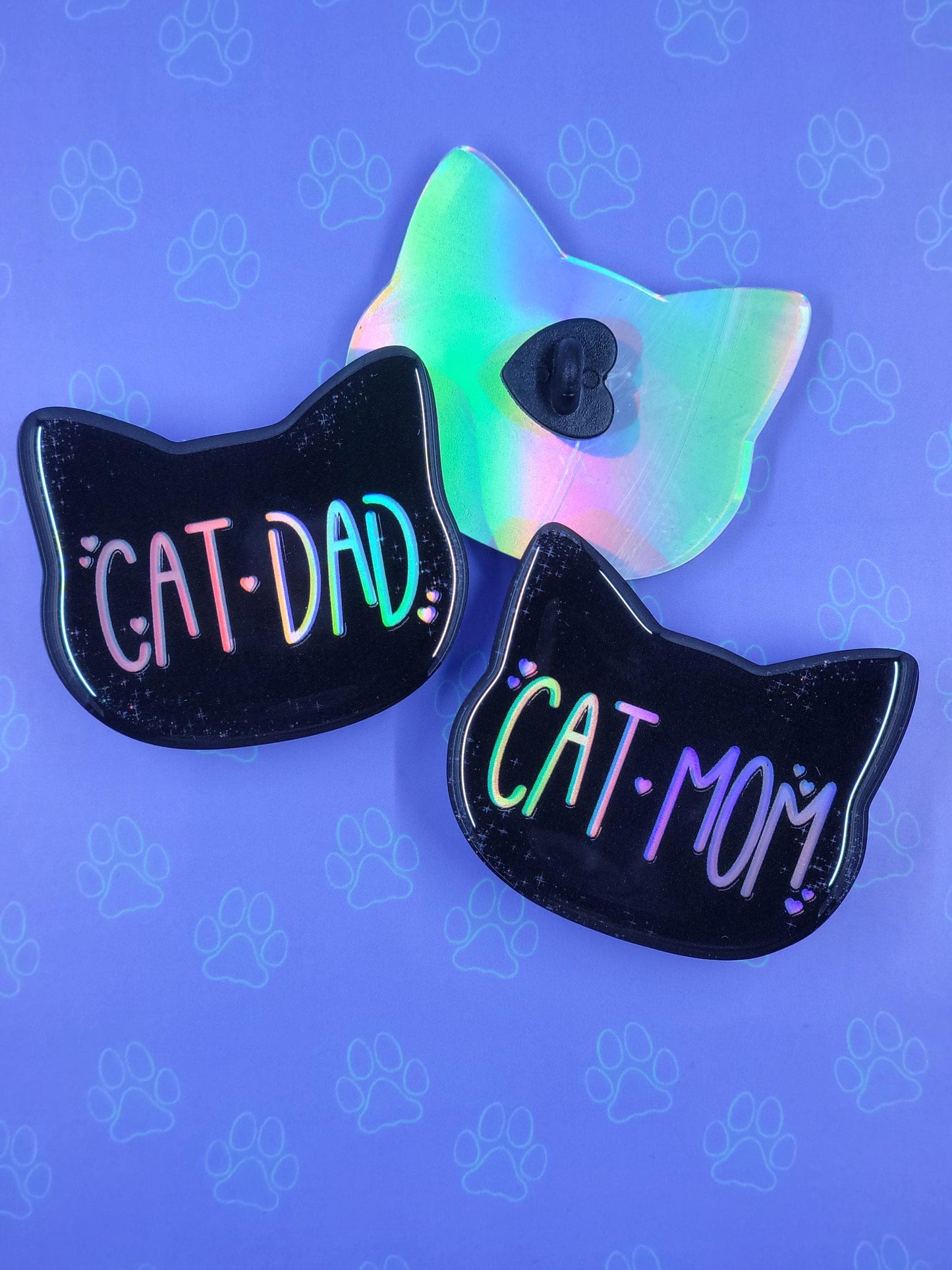 Cat-Cute-Holographic Pin |Holographic Cat Mom Pin| Cat Dad Pin 2"x1.75" |Cat Shaped Epoxy Acrylic Pin|