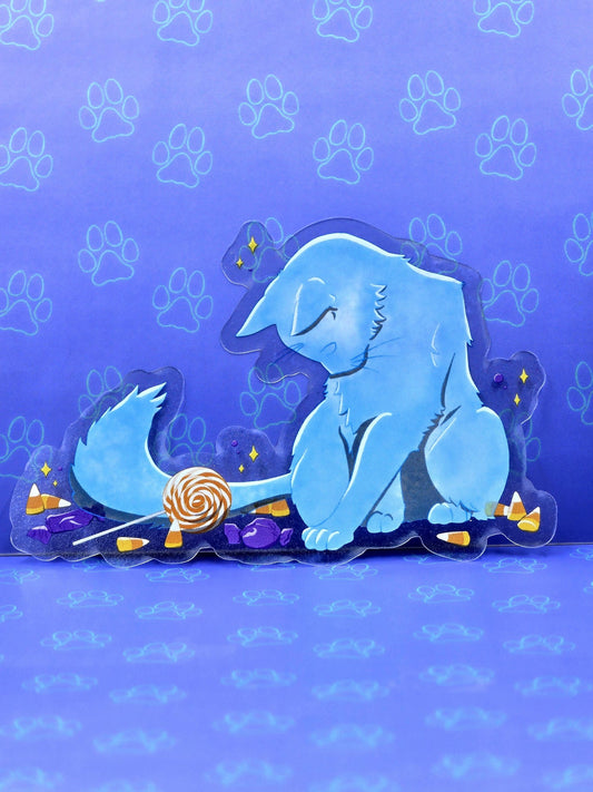 Ghost Cat-Cute- Clear Halloween Candy Bag Cat Sticker |Cat Sticker Matte| 4" x 2.66"