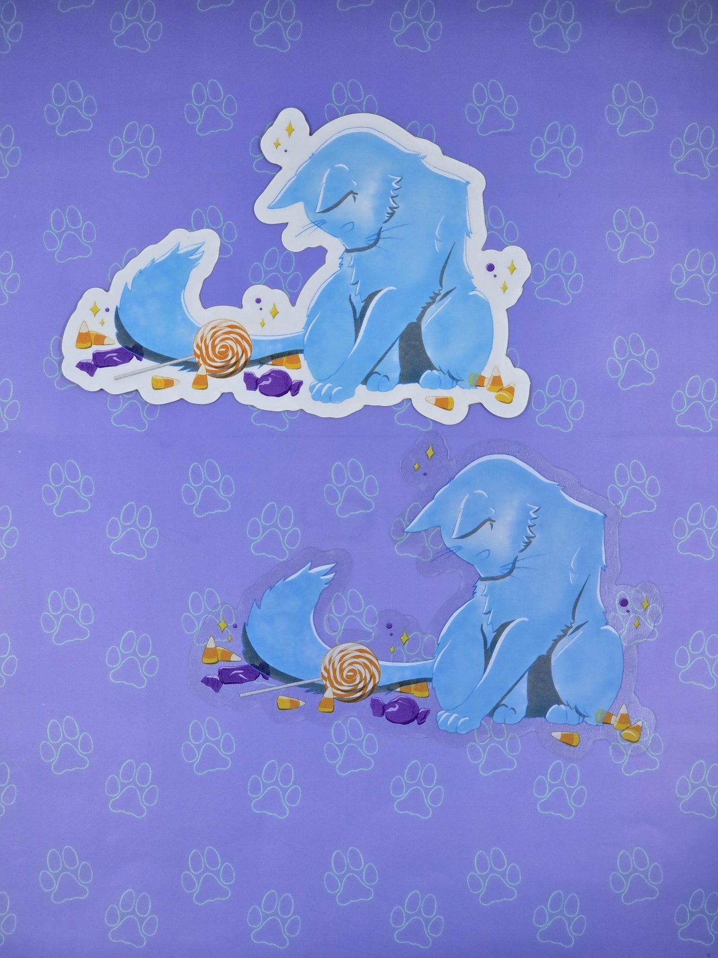 Ghost Cat-Cute- Clear Halloween Candy Bag Cat Sticker |Cat Sticker Matte| 4" x 2.66"