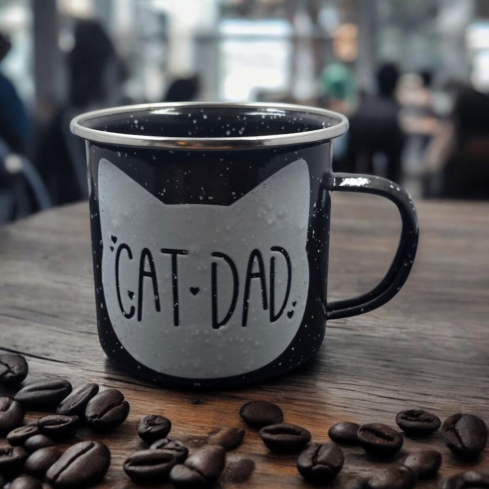 Cat-Mug-Enamel | Cat Mom - Cat Dad - Cat Guardian | Campfire Mug 12 oz.