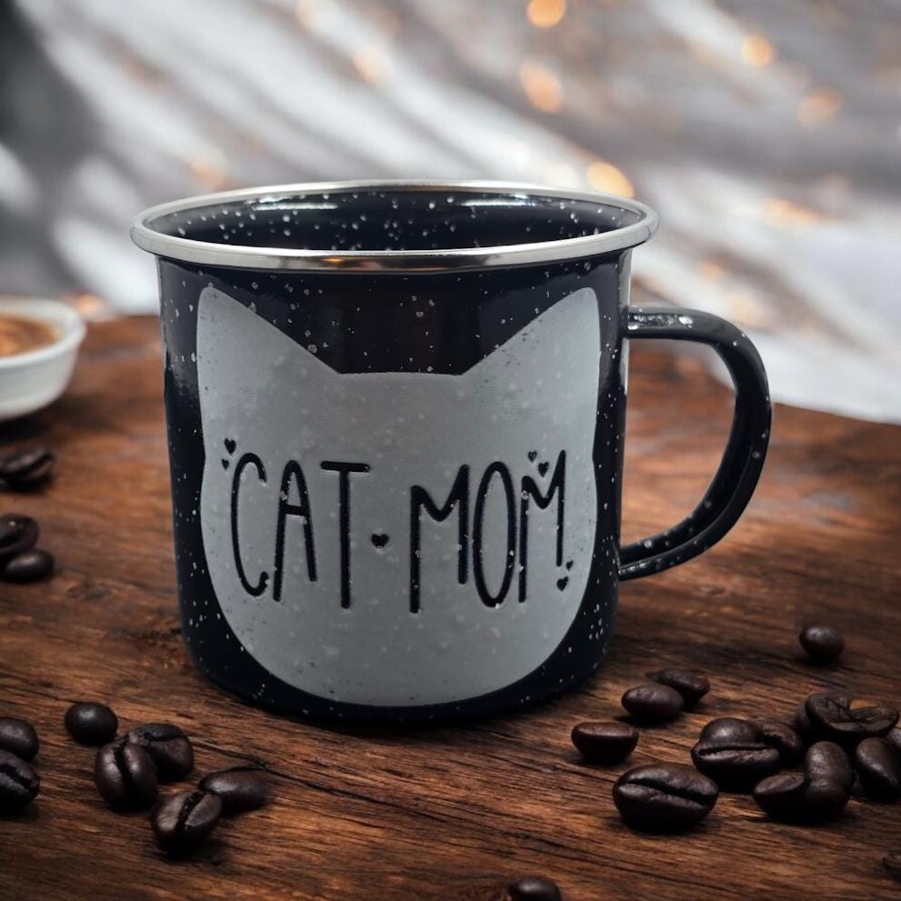 Cat-Mug-Enamel | Cat Mom - Cat Dad - Cat Guardian | Campfire Mug 12 oz.