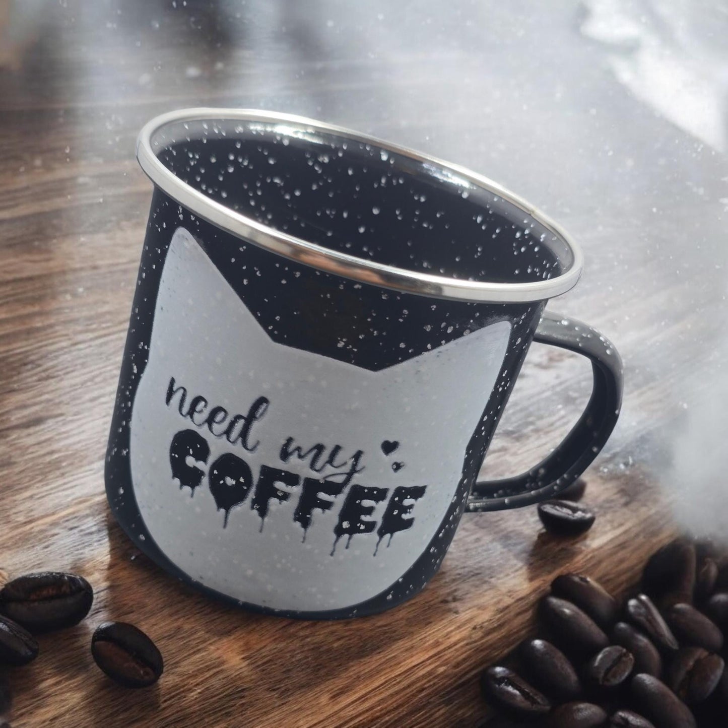 Cat-Mug-Enamel | Need My Coffee | Campfire Mug 12 oz.