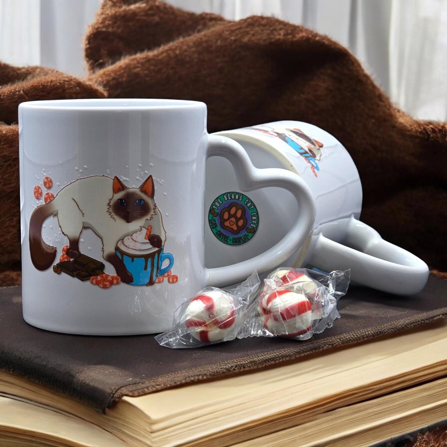 Cat-Mug-Ceramic | Pawpurrmint Meowcha Cat Mug | Heart Handle Mug 11 oz.
