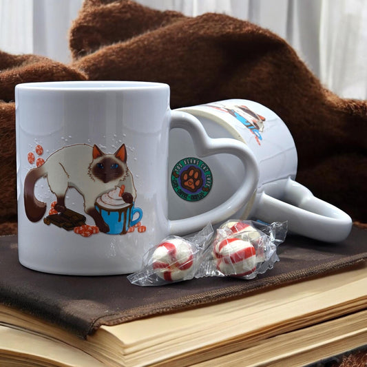 Cat-Mug-Ceramic | Pawpurrmint Meowcha Cat Mug | Heart Handle Mug 11 oz.