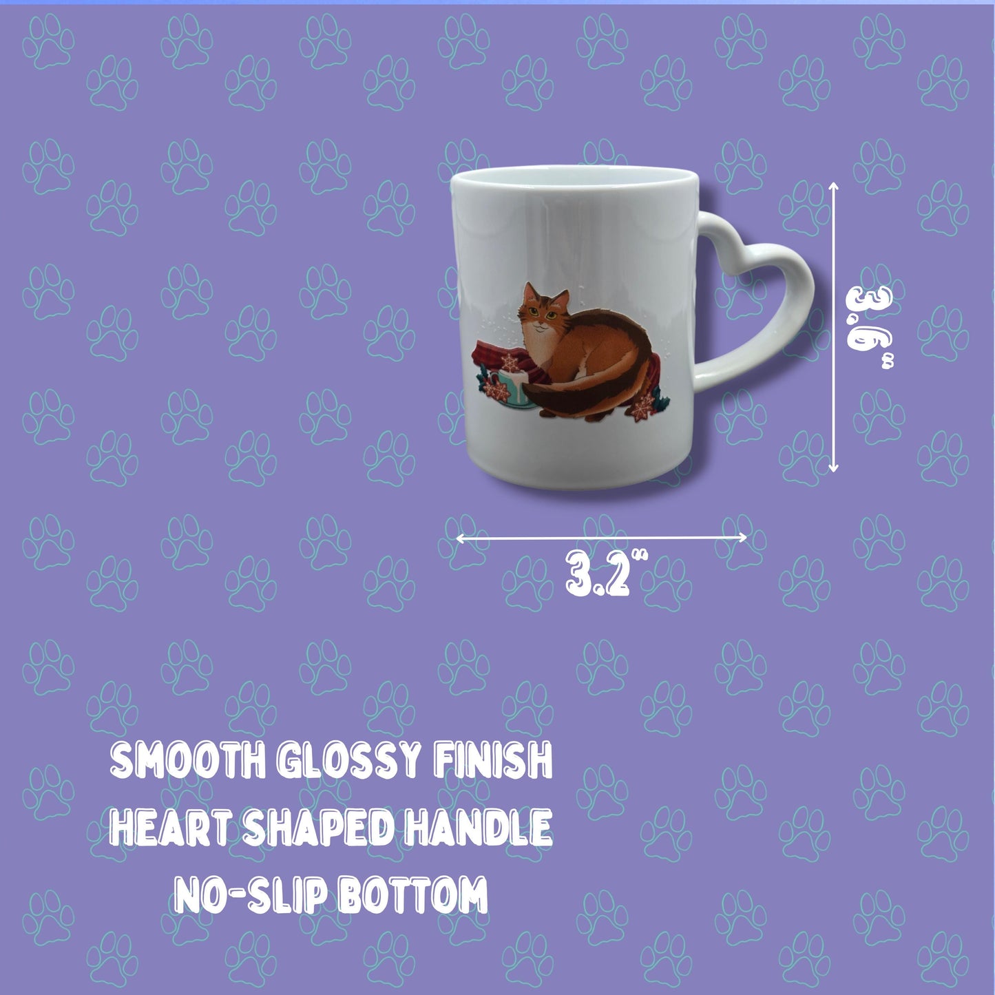 Cat-Mug-Ceramic | Meowliday Blend Cat Mug | Christmas Holiday Heart Handle Mug 11 oz.