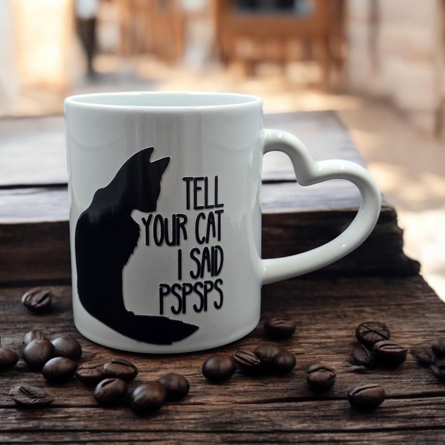 Cat-Mug-Ceramic | Tell Your Cat I Said PsPsPs Mug | Heart Handle Mug 11 oz.