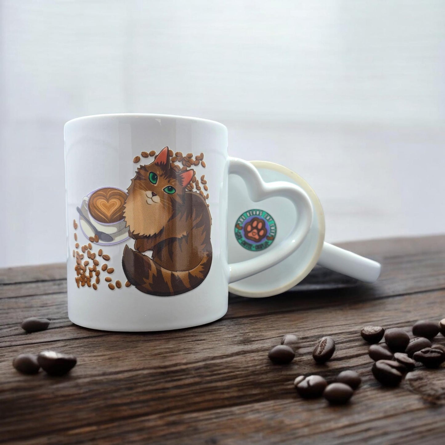 Cat-Mug-Ceramic | Toe Beans Catpurrccino Cat Mug | Heart Handle Mug 11 oz.