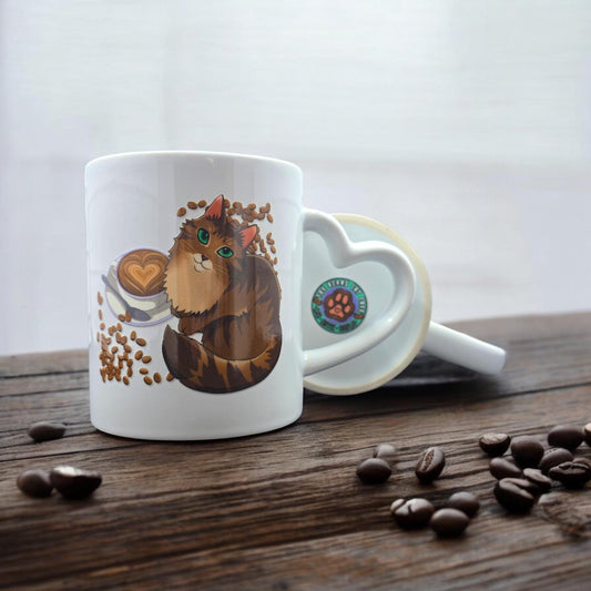 Cat-Mug-Ceramic | Toe Beans Catpurrccino Cat Mug | Heart Handle Mug 11 oz.