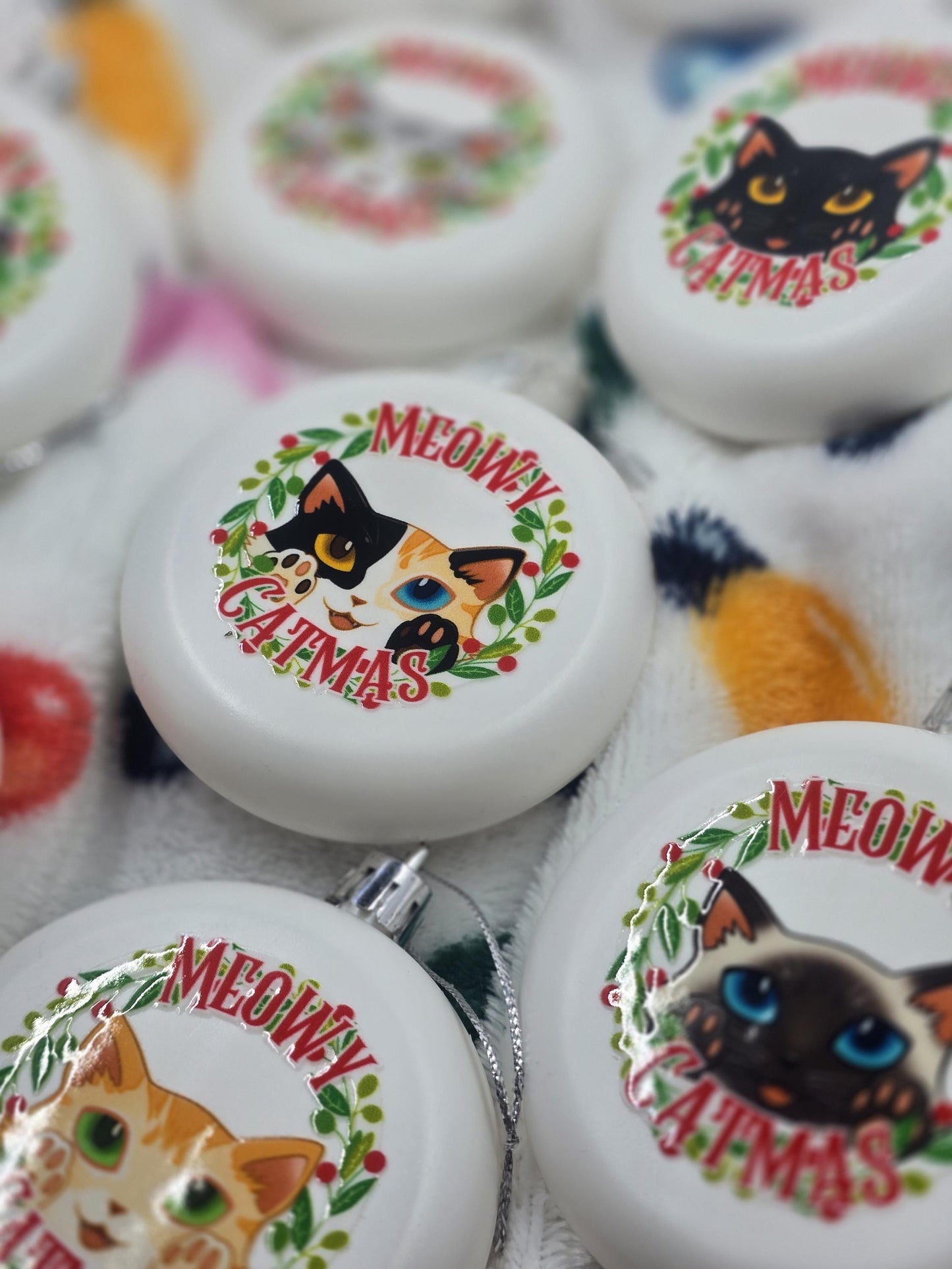Cat Christmas Ornaments - Holiday Decorations - Meowy Catmas Ornaments 3.15"