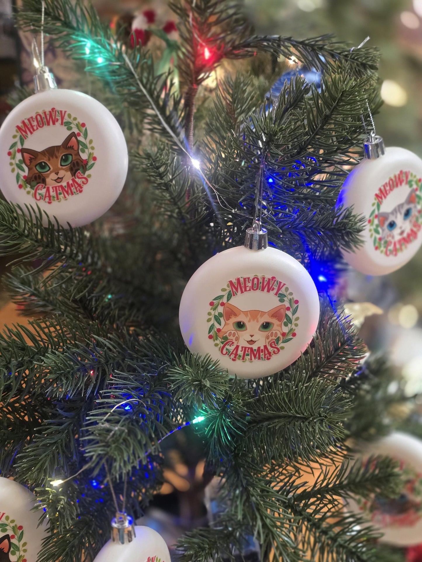 Cat Christmas Ornaments - Holiday Decorations - Meowy Catmas Ornaments 3.15"