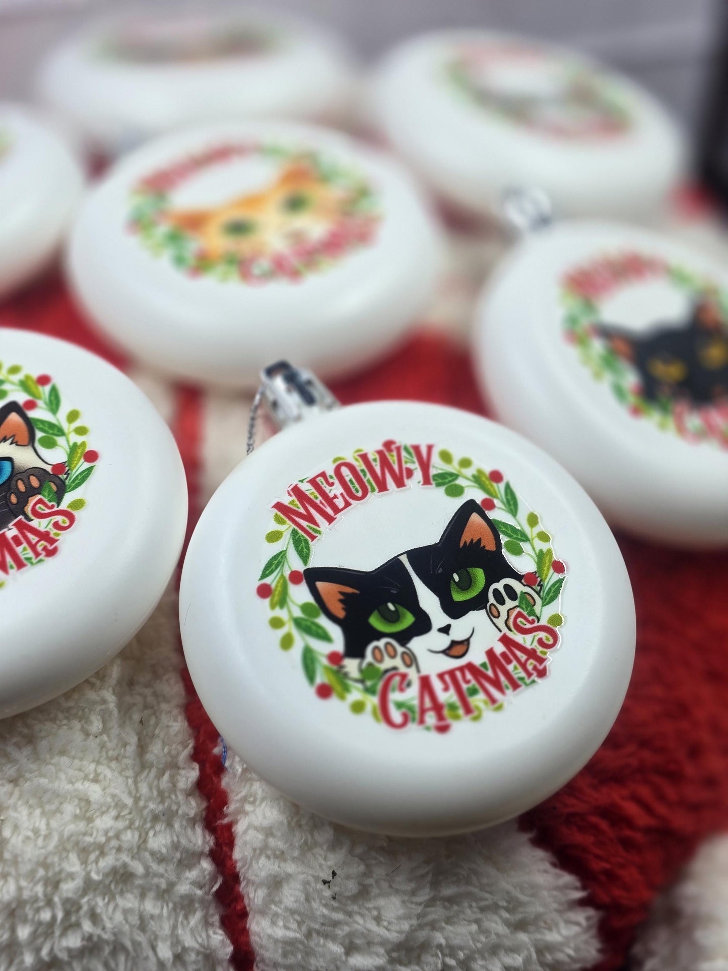 Cat Christmas Ornaments - Holiday Decorations - Meowy Catmas Ornaments 3.15"