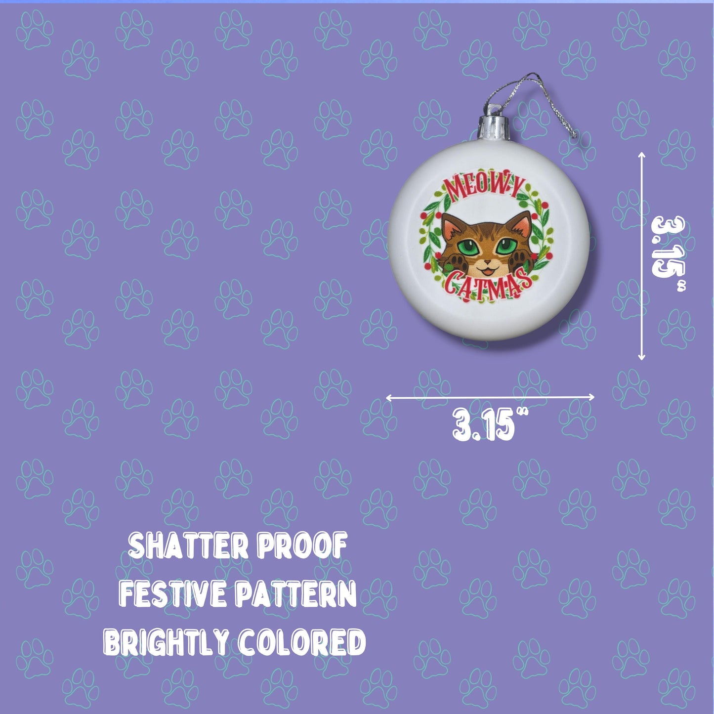 Cat Christmas Ornaments - Holiday Decorations - Meowy Catmas Ornaments 3.15"