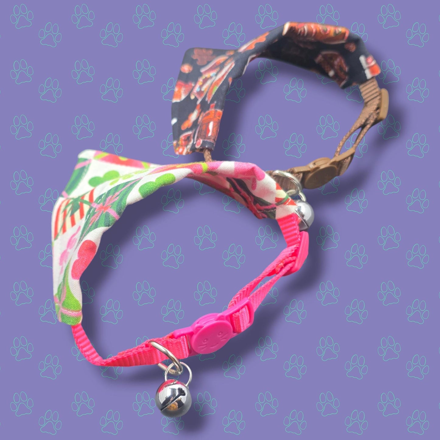 Cat Collars with Bandanas - Holiday Themed Cat Accessories -  Breakaway Cat Collar with Hand Sewn Bandana - Christmas Collar -