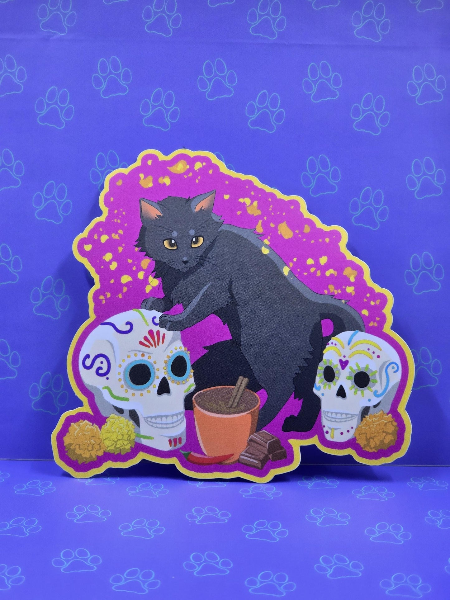 Cat-Cute-Matte Dia de los Meowtos Cat Sticker |Matte Sticker| 4"x3.81"