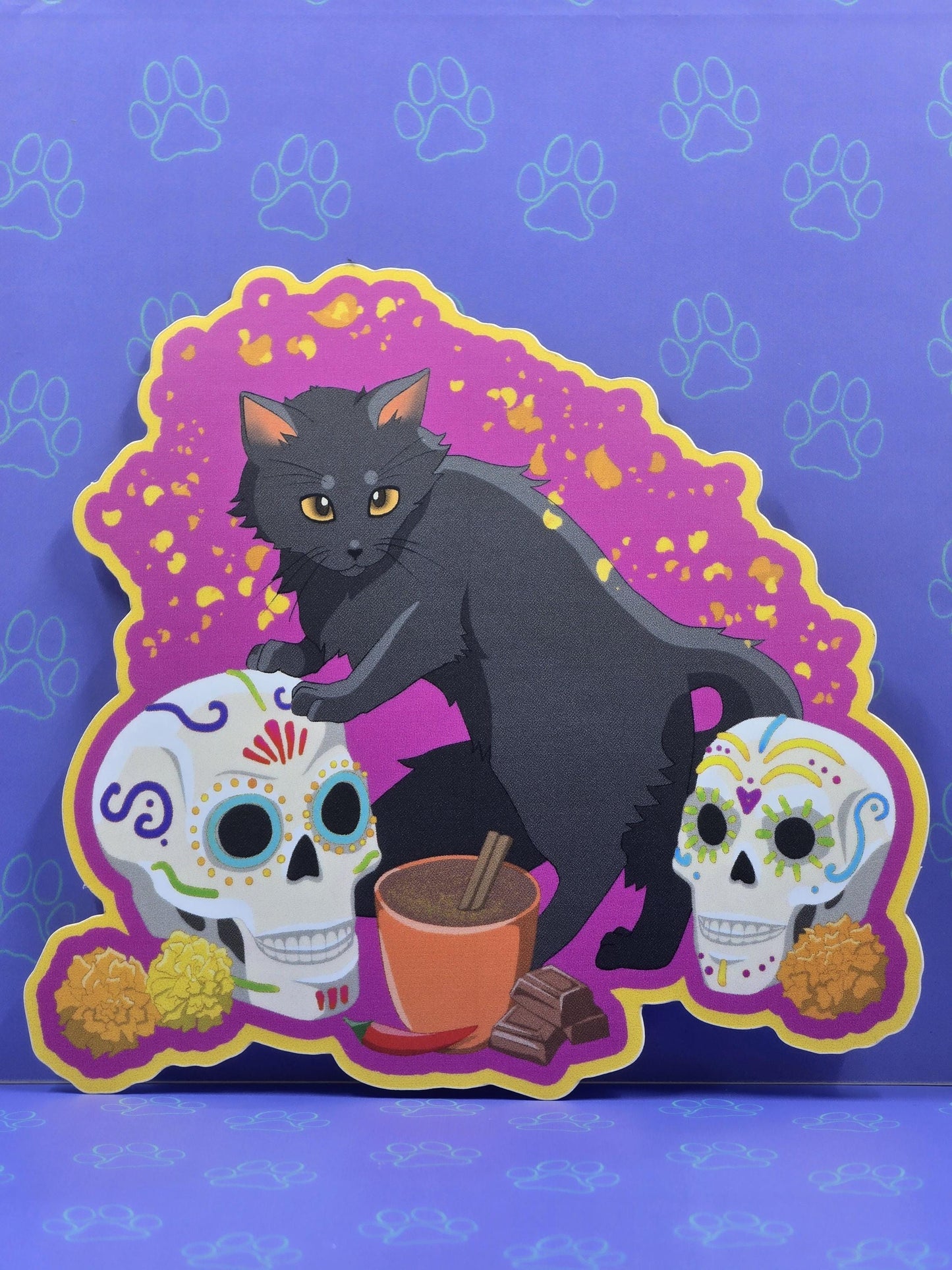 Cat-Cute-Matte Dia de los Meowtos Cat Sticker |Matte Sticker| 4"x3.81"