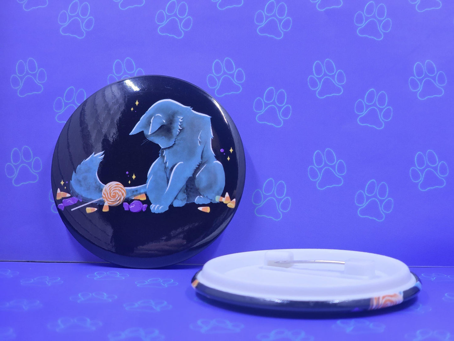 Trick Purr Treat Cat Buttons - Halloween Pin - Cat Pinback Button - 2.25"