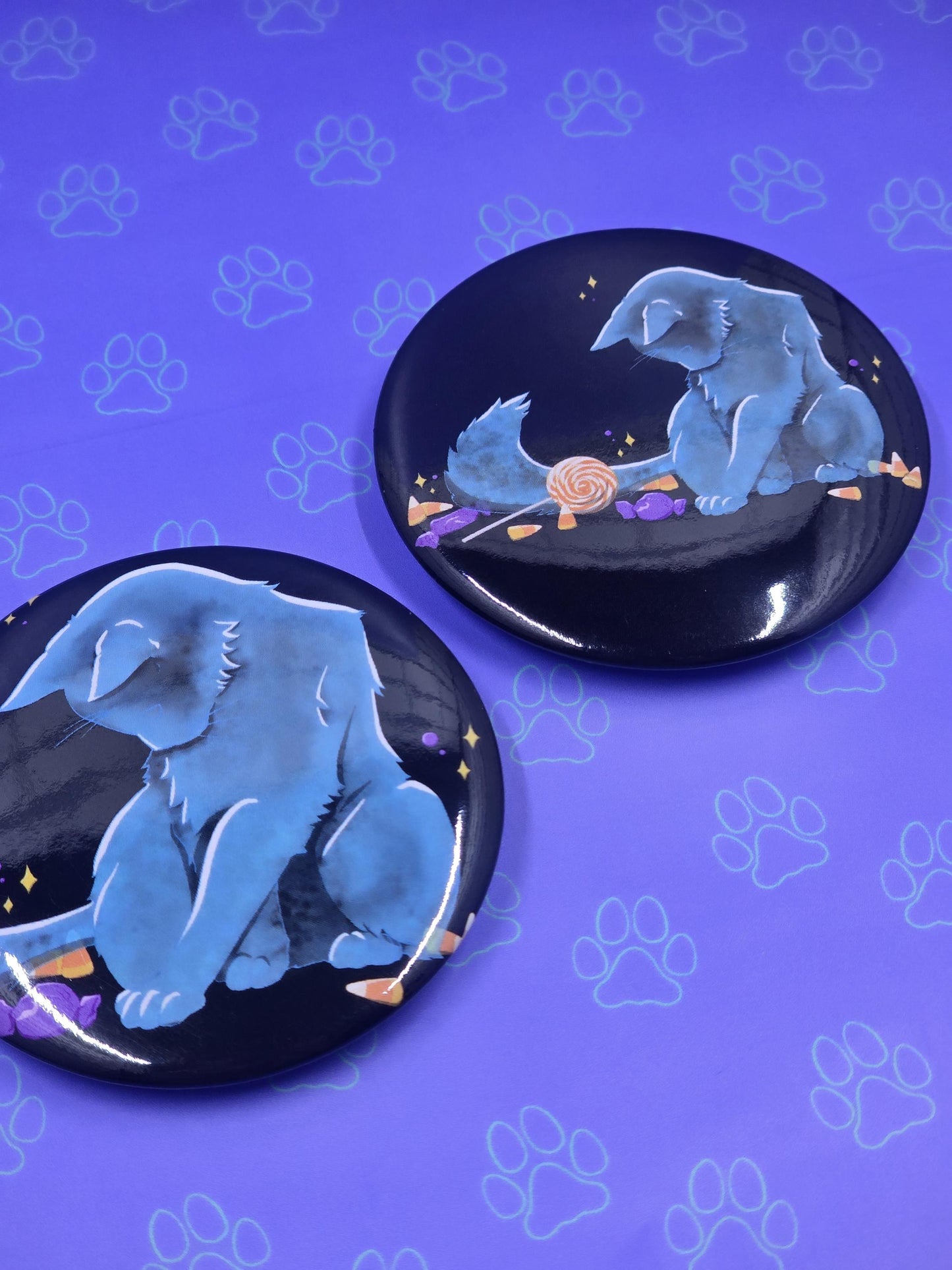 Trick Purr Treat Cat Buttons - Halloween Pin - Cat Pinback Button - 2.25"