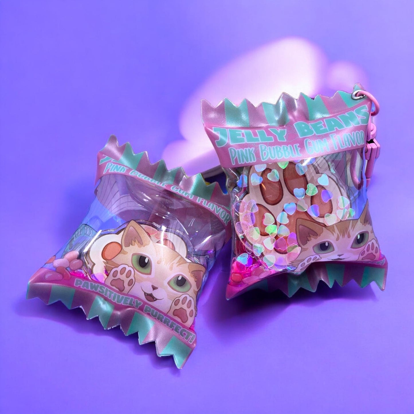 Candy Bag Shaker Charm Keychains - Cat Paw Charms - Cat Keychain - Acrylic Candy Keychain - Toe Beans 3" x 2.5"