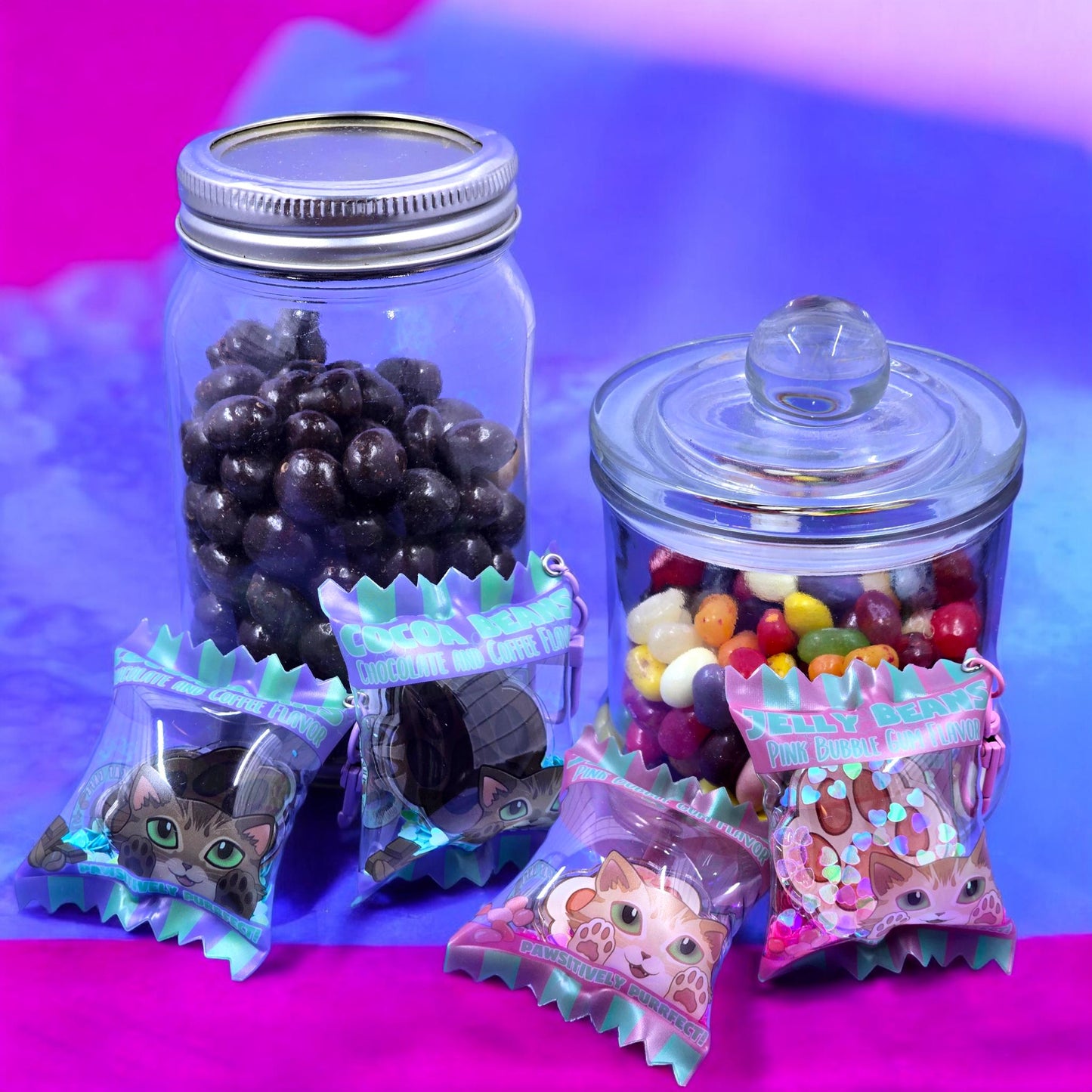 Candy Bag Shaker Charm Keychains - Cat Paw Charms - Cat Keychain - Acrylic Candy Keychain - Toe Beans 3" x 2.5"